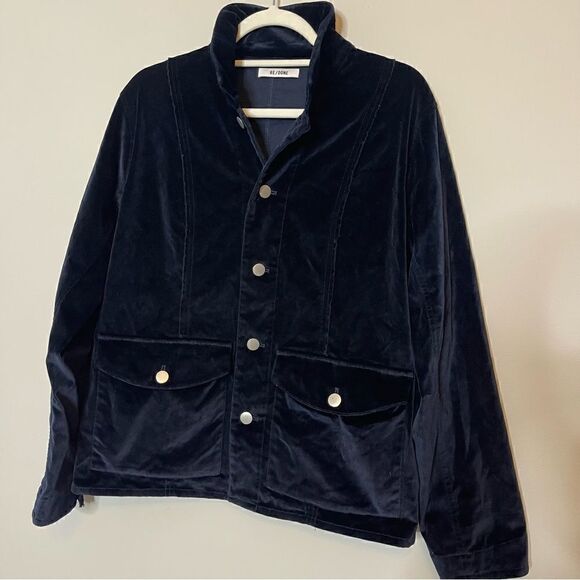 Re/Done VELVET CHORE JACKET in Navy Blue - Picture 11 of 11